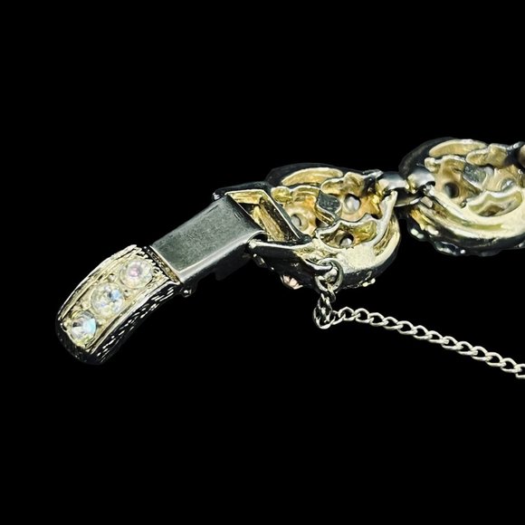 Gold Tone And Clear Rhinestones Round Links Bracelet With Safety Chain (4580) - Picture 2 of 10